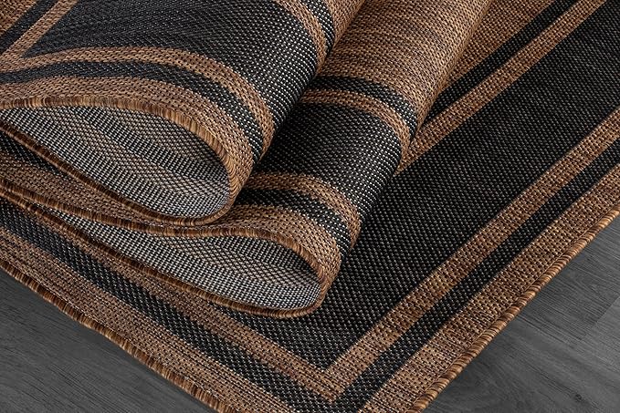Beverly Rug Outdoor Rug 8x10 Modern Bordered Area Rugs for Indoor and Outdoor Patio Deck Porch Garden Waterproof Weather Sun Resistant Washable Outside Carpet (8 x 10 Gold)