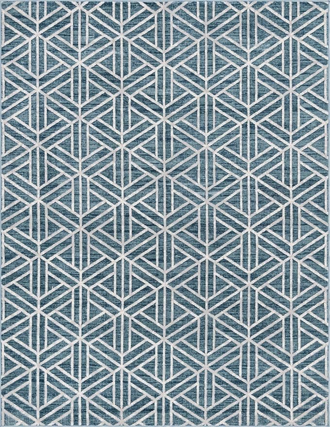 Rugs.com Lattice Trellis Collection Rug – 9' x 12' Blue Low-Pile Rug Perfect for Living Rooms, Large Dining Rooms, Open Floorplans