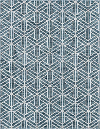 Rugs.com Lattice Trellis Collection Rug – 9' x 12' Blue Low-Pile Rug Perfect for Living Rooms, Large Dining Rooms, Open Floorplans