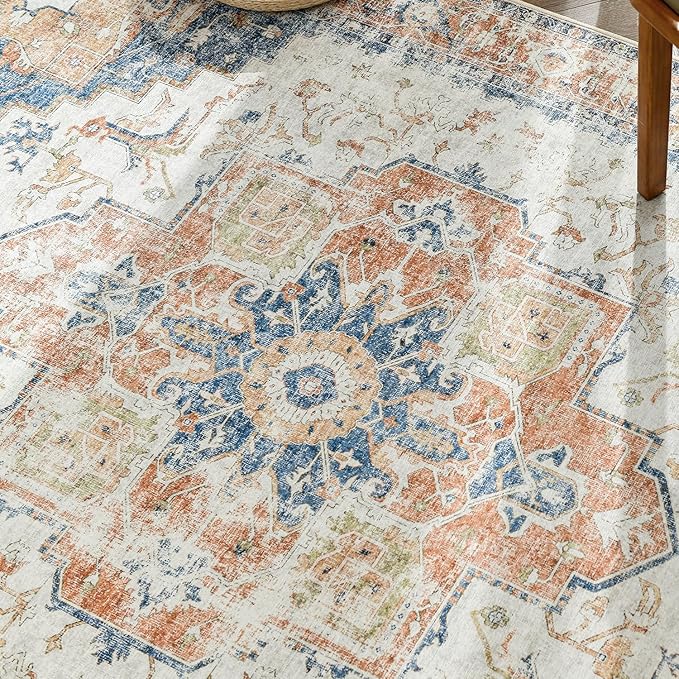 jinchan Runner Rug 2x6 Hallway Rug Kitchen Washable Runner Vintage Mat Retro Print Lightweight Non-Slip Accent Floor Cover Distressed Thin Carpet for Entryway Bathroom Bedroom Laundry Room Orange