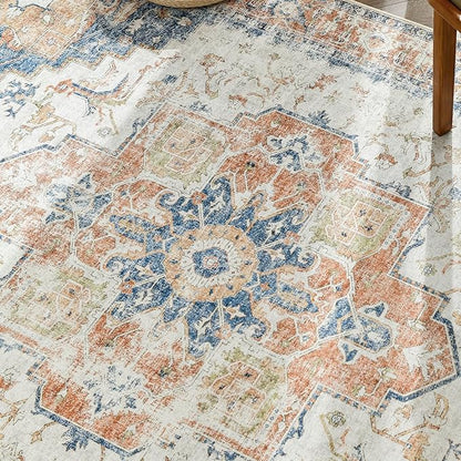 jinchan Kelda Runner Rug 2x7 Hallway Rug Washable Runner Vintage Mat Retro Print Lightweight Non-Slip Floor Cover Distressed Thin Carpet for Entryway Bathroom Bedroom Laundry Room Stairway Orange