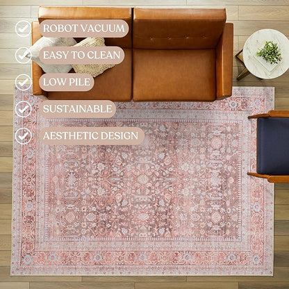 Fame Living Washable Area Rug. Modern Farmhouse. Vintage. Turkish. Bohemian. Distressed. Oriental. Traditional. Rugs for Living Room. Dining. Bedroom. Office. Entryway. Foyer. (860TT, 9'5" x 14')