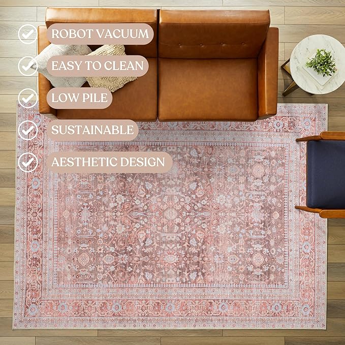 Fame Living Washable Area Rug. Modern Farmhouse. Vintage. Turkish. Bohemian. Distressed. Oriental. Traditional. Rugs for Living Room. Dining. Bedroom. Office. Entryway. Foyer. (860TT, 9' x 12')