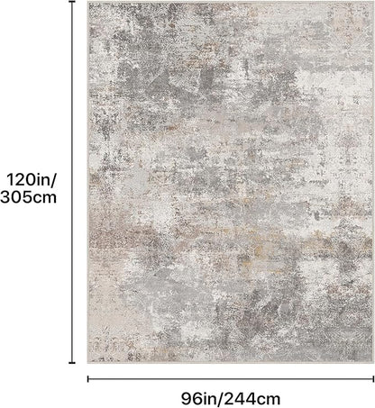 GENIMO Washable 8x10 Area Rugs for Living Room, Non Slip Modern Abstract Rug, Machine Washable Stain Resistant Low Pile Soft Carpet for Bedroom, Dining, Office, Light Grey Brown