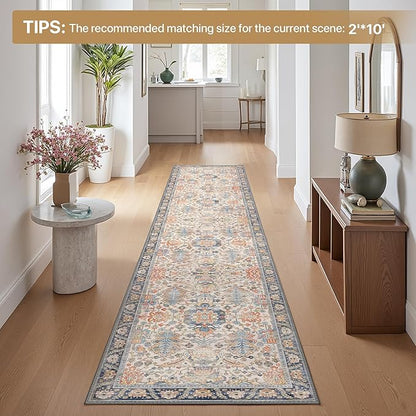 Bavni Runner Rug, Machine Washable Rugs for Bedroom 2x5, Non Slip Boho Rugs with Rubber Backing, Ultra-Thin Folable Rug Runner for Hallways Bathroom, Teal/Multi