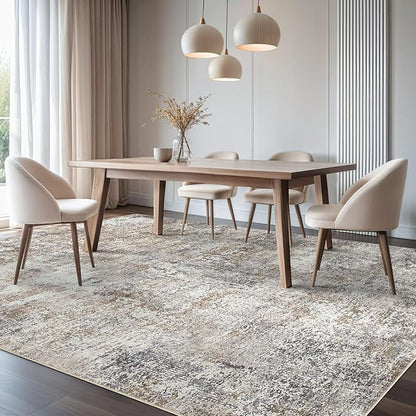 Area Rug Living Room Rugs - 9x12 Washable Large Soft Indoor Neutral Modern Abstract Low Pile Rug Carpet for Bedroom Dining Room Farmhouse Home Office - Brown/Grey/Black