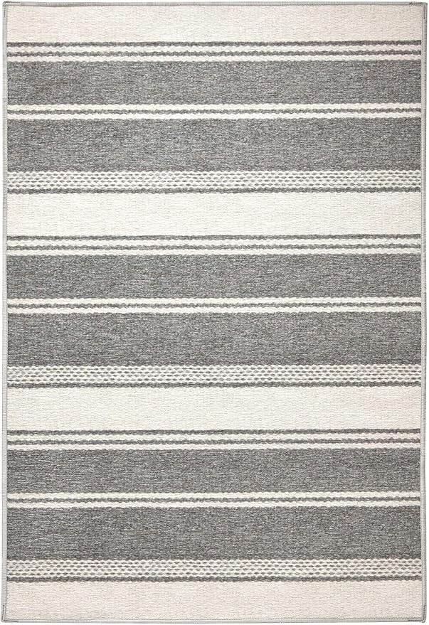 Dash & Albert Bowman Stripe Grey Machine Washable Rug, 2 X 3 Feet, Grey Stripe Pattern