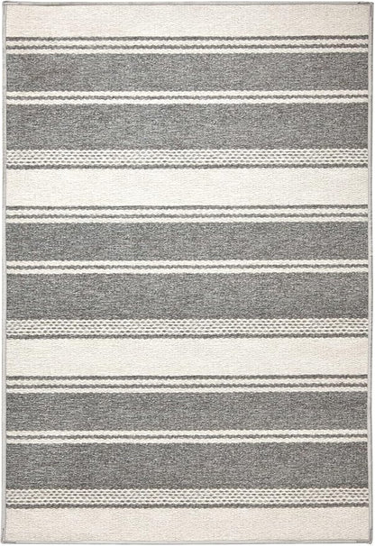 Dash & Albert Bowman Stripe Grey Machine Washable Rug, 2 X 3 Feet, Grey Stripe Pattern