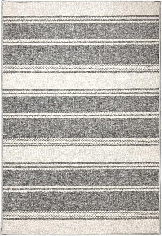 Dash & Albert Bowman Stripe Grey Machine Washable Rug, 2 X 3 Feet, Grey Stripe Pattern