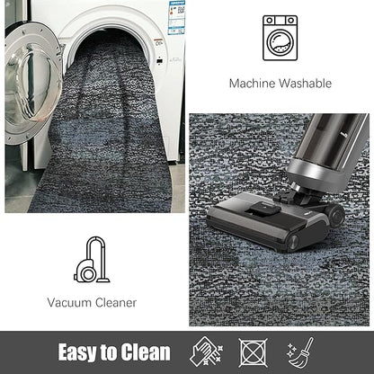 RUGSURE Washable Area Rug - 1/6 Thick - Stain & Water Resistant Non-Slip - Resistant Rug for Living Room, Bedroom, Nursery, Pet & Child Friendly, Vintage Charm Area Rugs (Darkgrey+Bule, 8' x 10')