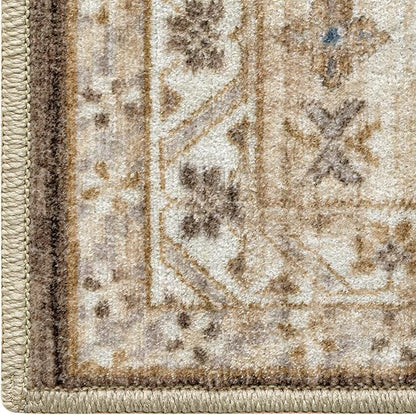DEXI 5x8 Area Rug for Living Room, Washable Vintage Farmhouse Thin Rug Indoor Floor, Non Slip Stain Resistant Low Pile Carpet for Dining Room Bedroom Office, Light Brown