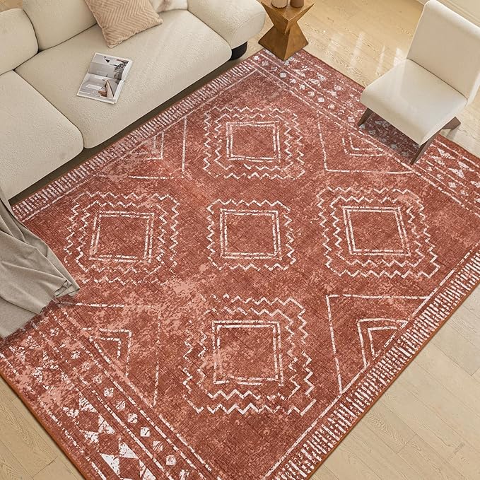 ILANGO Moroccan Area Rugs 3'x5' for Living Room Machine Washable Modern Rugs with Rubber Backing Non Slip Carpet for Dedroom Farmhouse Dining Room, Ultra-Thin, Foldable, Easy Clean