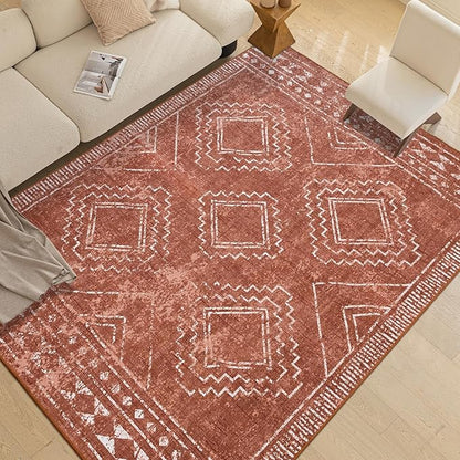 ILANGO Moroccan Area Rugs 3'x5' for Living Room Machine Washable Modern Rugs with Rubber Backing Non Slip Carpet for Dedroom Farmhouse Dining Room, Ultra-Thin, Foldable, Easy Clean