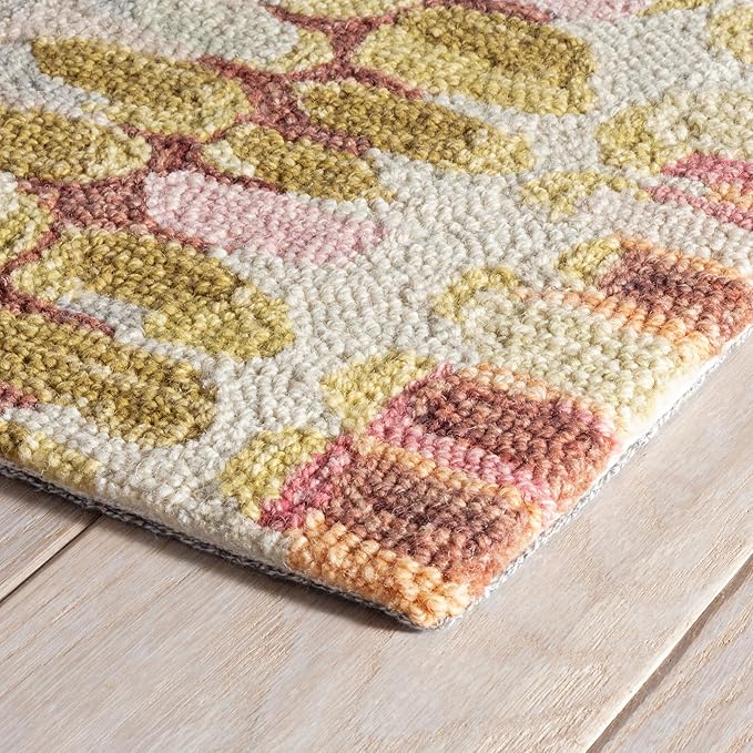 Dash & Albert Paint Chip Stone Hand Micro Hooked Wool Rug, 7.5 X 9.5 Feet, Pink/Blue Geometric Pattern
