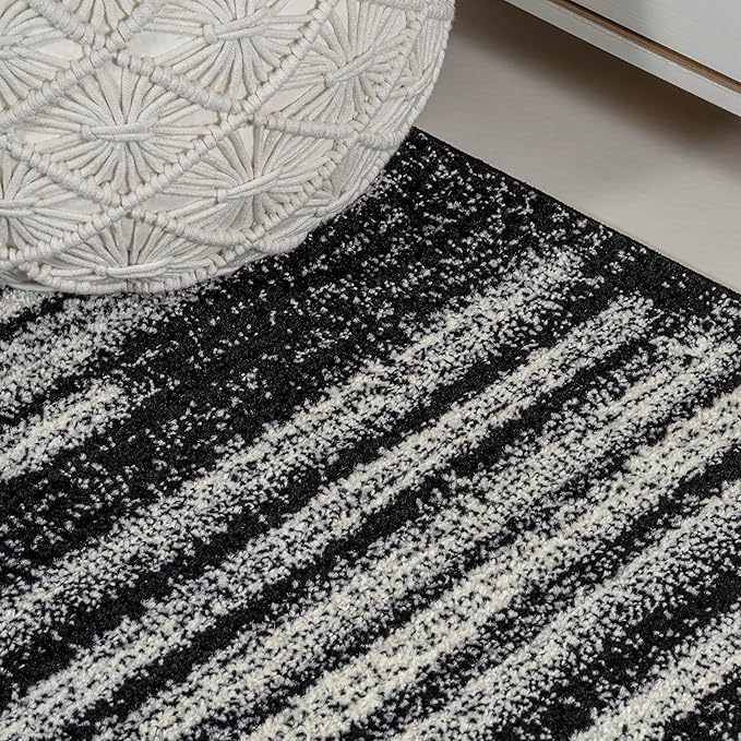 JONATHAN Y Khalil Modern Berber Stripe Black/Cream Runner Rug, 2x8, Contemporary, Bohemian, Easy-Cleaning for Living Room, Bedroom, Kitchen, Pet Friendly, Non-Shedding (MOH207F-28)