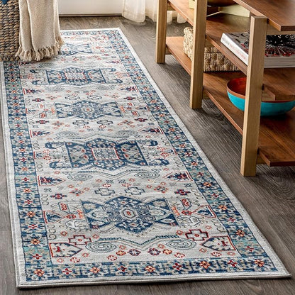 JONATHAN Y Modern Vintage Medallion Blue/Light Grey Runner Rug, 2x8, Country, Floral, Easy-Cleaning for Living Room, Bedroom, Kitchen, Pet Friendly, Non-Shedding (MDP108A-28)
