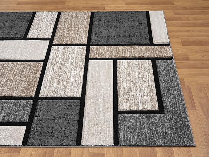 Geometric Carpet Runner - Decorative Hallway Rug for Home & Office - Indoor Carpet for Living Room, Dining Room - Non-Fading Polyester Material, Stain-Proof - Made in Turkey - Sand 2x7 ft