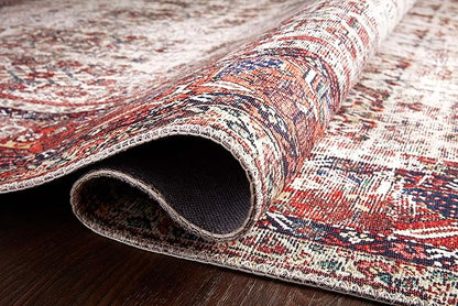 Loloi Layla Collection LAY-12 Ivory/Brick 2'-6" x 9'-6" .13" Thick Runner Rug, Soft, Durable, Vintage Inspired, Distressed, Low Pile, Non-Shedding, Easy Clean, Printed, Living Room Rug