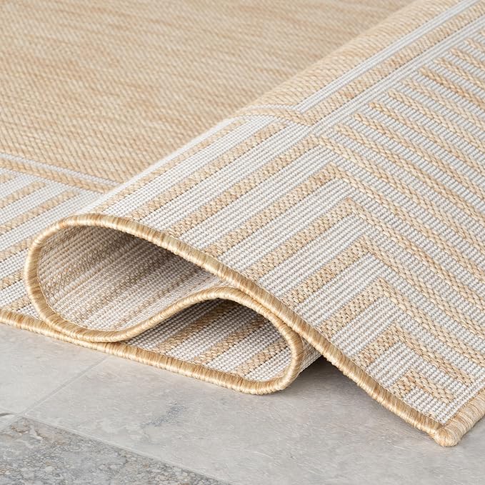 Nuloom Asha Tan/Ivory, 5' x 8', Casual, Striped Border, Soft and Cozy, High Traffic, Stain Resistant, Easy Clean, Durable Area Rug for Indoor/Outdoor Patio, Deck, Porch, Garden, Courtyard