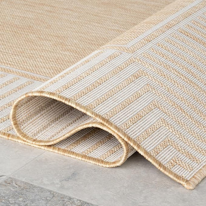 Nuloom Asha Tan/Ivory, 4' x 6', Casual, Striped Border, Soft and Cozy, High Traffic, Stain Resistant, Easy Clean, Durable Area Rug for Indoor/Outdoor Patio, Deck, Porch, Garden, Courtyard