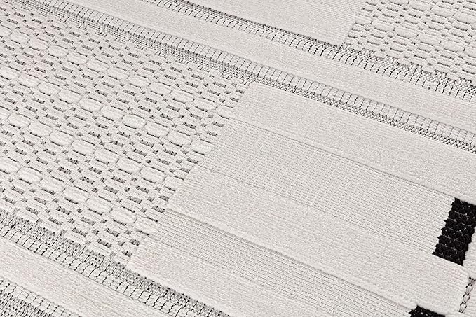 CAMILSON Modern Rug 10x14 Luxury Geometric Pattern Large Micro Loop Area Rugs Soft High and Low Pile Stain Resistant Easy to Clean Non-Shedding Durable Living Room Bedroom Indoor Carpet (White/Black)