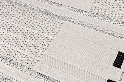 CAMILSON Modern Rug 6x9 Luxury Geometric Pattern Micro Loop Area Rugs Soft High and Low Pile Stain Resistant Easy to Clean Non-Shedding Durable Living Room Office Indoor Carpet (White/Black)