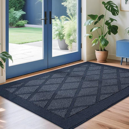 COSY HOMEER Non-Slip Door Mat 36"x60", Entryway Rugs Low Profile Absorbent Dirt Trapper Doormat for Front Entrance, Washable Polypropylene Entry Mat (Blue)