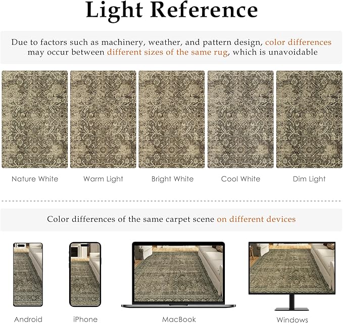 Light Brown 3x7 Vintage Area Rug Hallway Indoor Kitchen Washable Living Room Carpet Tribal Distressed Rug Retro Accent Throw Rug for Office Dining Room Bathroom Faux Wool