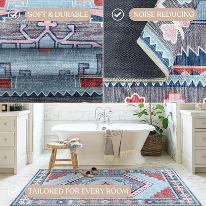 Fame Living Washable Area Rug. Modern Farmhouse. Vintage. Turkish. Bohemian. Distressed. Oriental. Traditional. Rugs for Living Room. Dining. Bedroom. Office. Entryway. Foyer. (856BlM, 9'5" x 14')