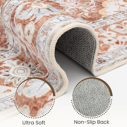 Washable Area Rug 6x9 | Non Slip Area Rug for Living Room, Bedrooms, Dining Room | Ultra-Soft Flannel Carpet Area with Rubber Backing (Brick Red, 6x9)