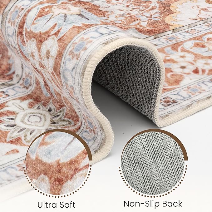 Washable Area Rug 4x6 | Non Slip Area Rug for Living Room, Bedrooms, Dining Room | Ultra-Soft Flannel Carpet Area with Rubber Backing (Brick Red, 4x6)