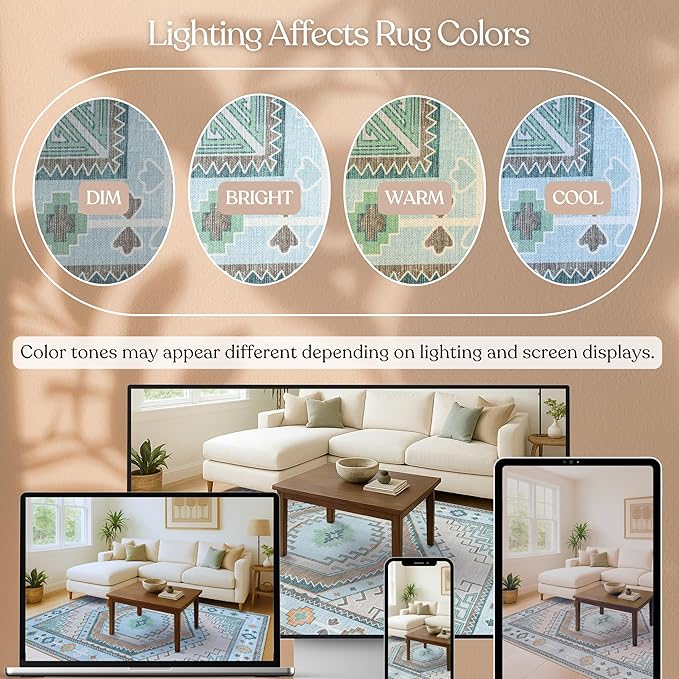 Fame Living Washable Area Rug. Modern Farmhouse. Vintage. Turkish. Bohemian. Distressed. Oriental. Traditional. Rugs for Living Room. Dining. Bedroom. Office. Entryway. Foyer. (856GG, 5' x 6'9")