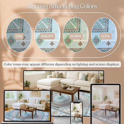 Fame Living Washable Area Rug. Modern Farmhouse. Vintage. Turkish. Bohemian. Distressed. Oriental. Traditional. Rugs for Living Room. Dining. Bedroom. Office. Entryway. Foyer. (856GG, 5' x 6'9")