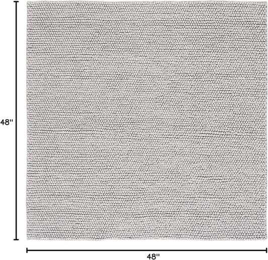 SAFAVIEH Natura Collection Area Rug - 4' Square, Silver, Handmade Wool Blend, Textured Design, Ideal for Living Room, Bedroom, Dining Space (NAT620C)