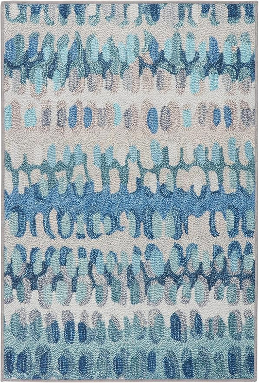 Dash & Albert Paint Chip Multi Machine Washable Rug, 7.5 X 9.5 Feet, Blue/Green Geometric Pattern