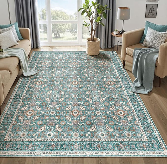 WITSHOCK Living Room Area Rugs 7x9: Soft Non-Slip Backing Washable Rugs Vintage Large Carpet for Bedroom Office Dining Room Kitchen Stain Resistant Home Decor Rug