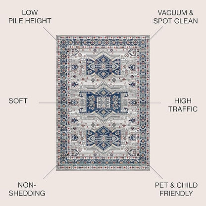 JONATHAN Y Modern Vintage Medallion Blue/Light Grey Indoor Area Rug, 4x6, Country, Floral, Easy-Cleaning for Living Room, Bedroom, Kitchen, Pet Friendly, Non-Shedding (MDP108A-4)