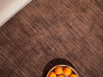 Hand Knotted Loom Wool ECO-Friendly Area Rugs - 8'x8', Square, Brown Color, Solid Plain Design, High Pile Thick Handmade Anti Skid Area Rugs for Living Room, Bed Room (L00111)