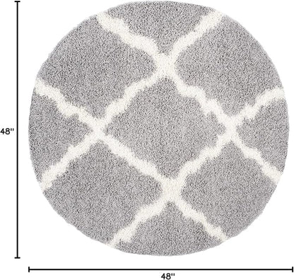 SAFAVIEH Dallas Shag Collection Area Rug - 4' Round, Grey & Ivory, Trellis Design, Non-Shedding & Easy Care, 1.5-inch Thick Ideal for High Traffic Areas in Living Room, Bedroom (SGD257G)