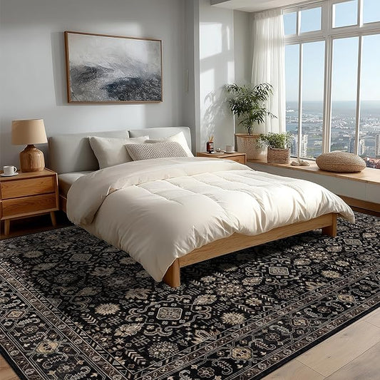 Area Rug Non Slip Machine Washable Ultra Soft Living Room/Bedroom/Kitchen/Outdoor/Classroom Black Gold, 9'×12'