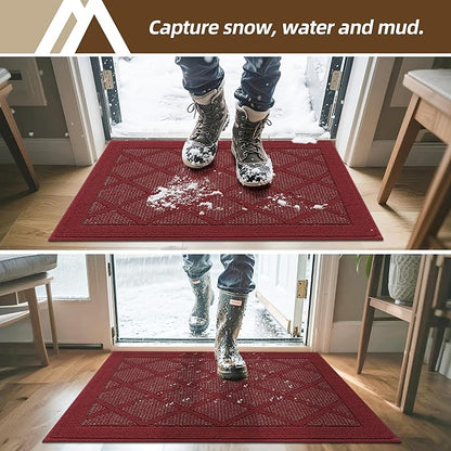 COSY HOMEER Non-Slip Door Mat 36"x60", Entryway Rugs Low Profile Absorbent Dirt Trapper Doormat for Front Entrance, Washable Polypropylene Entry Mat (Red)