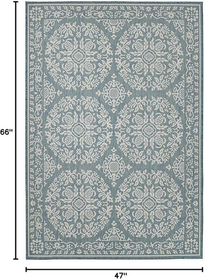 FH Home Flat Woven Outdoor Rug - Waterproof, Easy to Clean, Stain Resistant - Premium Polypropylene Yarn Farmhouse - Patio,Deck,Porch,Balcony,Laundry - Marbella - Ocean - 3ft 11 in x 5ft 6in