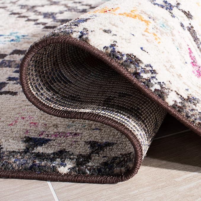 SAFAVIEH Madison Collection 3' Round Black / Yellow MAD418Z Boho Diamond Distressed Non-Shedding Dining Room Entryway Foyer Living Room Bedroom Area Rug