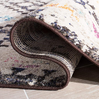 SAFAVIEH Madison Collection 3' Round Black / Yellow MAD418Z Boho Diamond Distressed Non-Shedding Dining Room Entryway Foyer Living Room Bedroom Area Rug