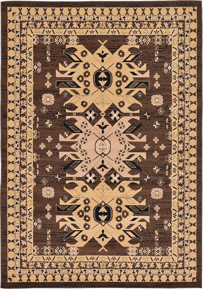 Unique Loom Taftan Collection Border Geometric Tribal Inspired Design Area Rug (7' 0 x 10' 0 Rectangular, Brown/ Tan)