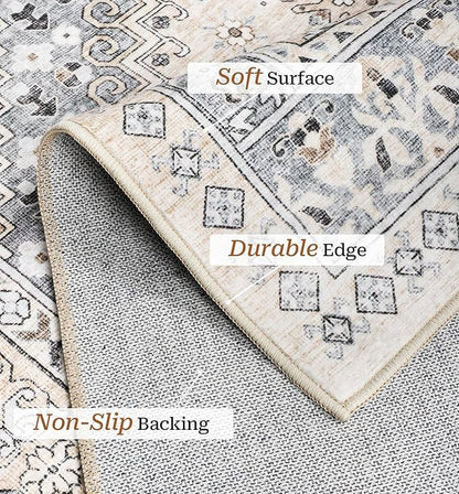 zesthome 2x6 Runner Rug for Hallways, Machine Washable Rug, Non Slip Vintage Low Pile Runners, Stain Resistant Runners for Entryway, Kitchen, Bathroom, Laundry Room, Corridor