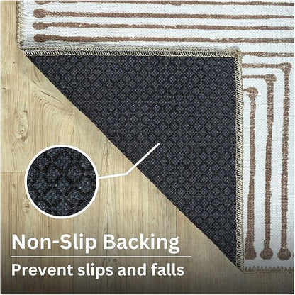 Bloom Rugs Washable Non-Slip 9' x 12' Rug - Brown Striped Area Rug for Living Room, Bedroom, Dining Room, and Kitchen - Exact Size: 9' x 12'