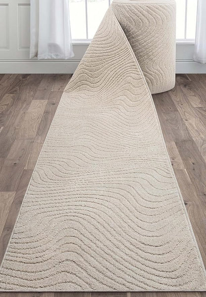Well Woven Custom Size Hallway Stair Runner - Choose Your Length - 27 Inches Wide x 70 Feet Long Runner (27" x 70' Runner) Rug - Ivory Sibi Soft Touch, Modern Abstract - Hi-Lo Pile