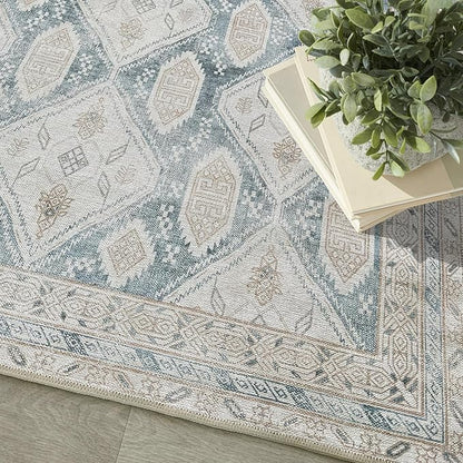 Fame Living Faded Oushak Rug, Turkish Vintage Floral Pastel Large Oversized Area Rugs for Living Room Dining Bedroom Kitchen Bathroom Nursery (852CB, 2' x 3')