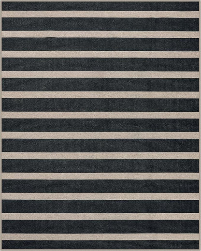 Lahome Striped Easy Jute Outdoor Rug 8x10, Washable Living Room Patio Rug Black Indoor Outdoor Carpet, Farmhouse Geometric Non Slip Non Shedding Carpet for Office Backyard Dining Room